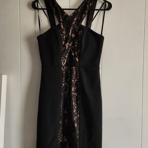 City Studio Black And Tan Dress with Black Lace Detail